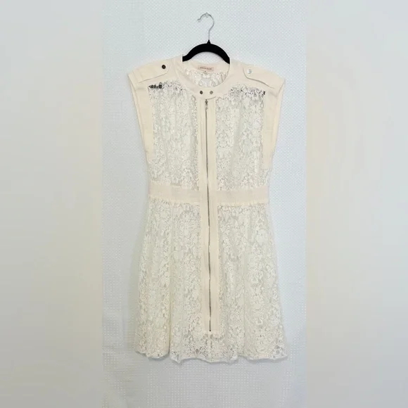 Rebecca Taylor white Lace Zip Front Dress A-line Cap Sleeve Button Snaps Size 10 - Picture 3 of 8